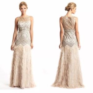 NWT Sue Wong ostrich feather champagne gown.